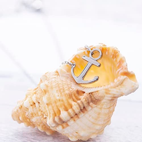 ELBLUVF 18k Silver Gold Rose Gold Plated Stainless Steel Women Sideways Anchor Pendant Necklace 18inches Choose Colors (Silver) - Image 3