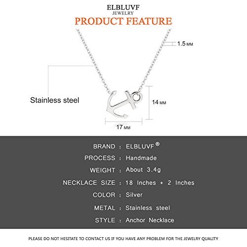 ELBLUVF 18k Silver Gold Rose Gold Plated Stainless Steel Women Sideways Anchor Pendant Necklace 18inches Choose Colors (Silver) - Image 4