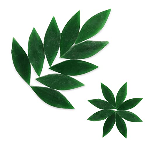 Oakbud 80pcs/100g Pack of Mosaic Tile Supplies for DIY Crafts, Plates, Picture Frames, Flowerpots, Handmade Jewelry - 1.1x2.5 cm Petal Leaves Glass Decorative Tiles (Green) - Image 1