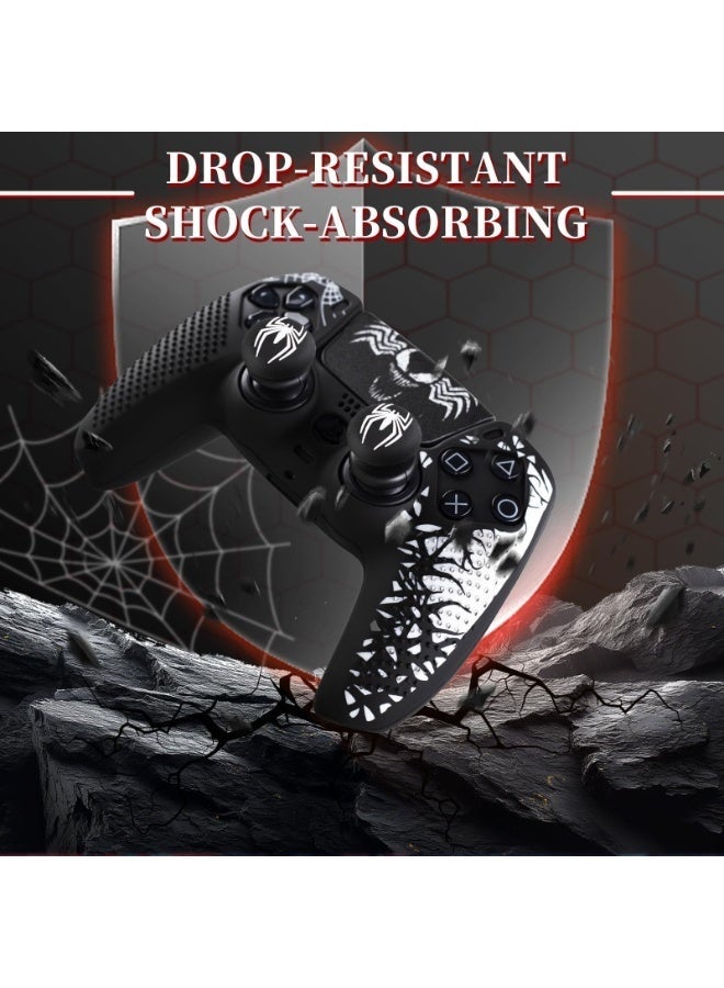 غطاء سيليكون مانع للانزلاق لجهاز تحكم PS5، غطاء مطاطي ناعم لجهاز تحكم PS5 اللاسلكي مع مجموعتين من مقابض الإبهام + ملصق واحد - رأس أسود - Image 3