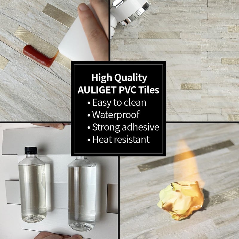 AULIGET 20 Sheets Faux Stone Peel and Stick Backsplash, Beige Marble Look PVC Wall Tile Stick on Backsplash for Kitchen and Bathroom - Image 5