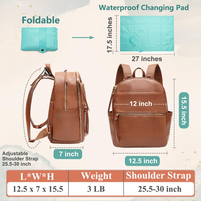 MOMINSIDE Diaper Bag Backpack with 6 Insulated Pockets, Leather Diaper Bag, Large Baby Bag for Mom, Baby Registry, 18 Pockets, Changing Pad, Stroller Straps (Brown) - Image 5