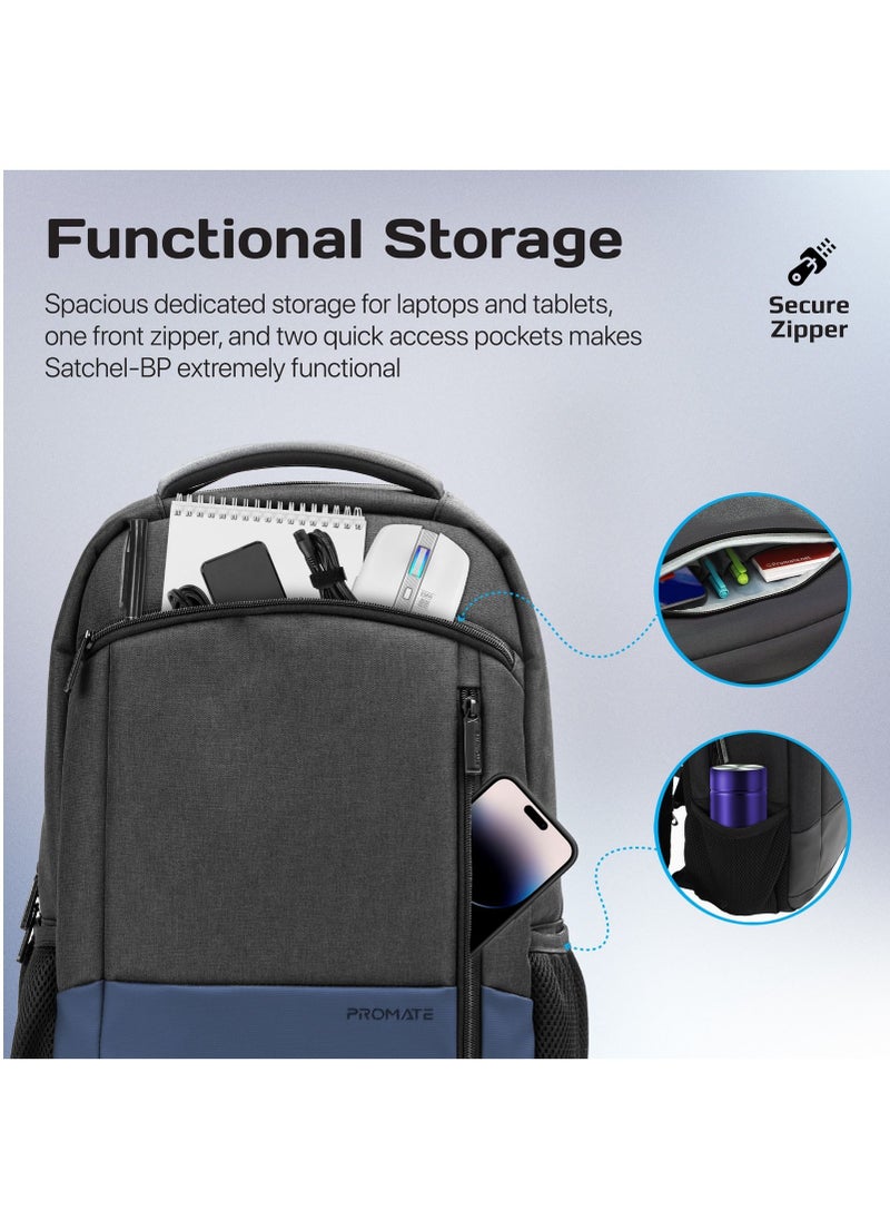 PROMATE - Promate Travel Laptop Backpack, Premium Sleek Lightweight Laptop Bag, Tablet Pocket, Water-Resistance and Secure Zippers for 15.6-inch Laptops, Tablets, Satchel-BP.Blue - Image 1