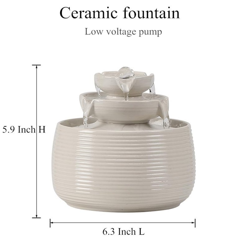Andady Outdoor and Indoor Water Feature Fountain Waterfall Tabletop Desktop mini Ceramic Garden Fountain (White A170) - Image 2