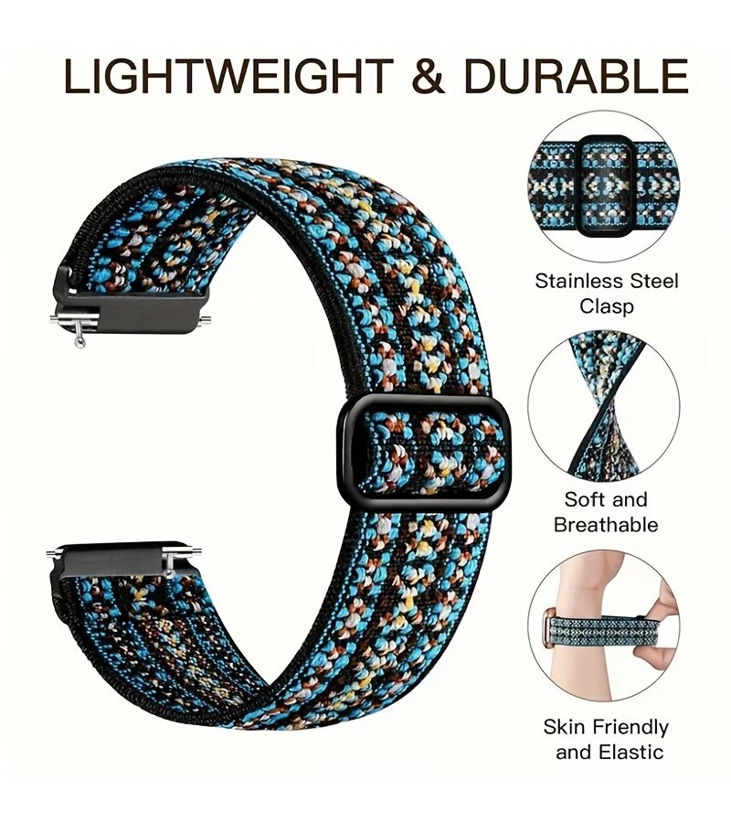 Multicolor 22mm Stretch Nylon Watch Band Compatible with Samsung Watch 7 6 5 4 Classic 46mm Watch 42mm Gear S3 Classic Garmin Move 3s Forerunner 265 Venu 2 Forerunner 645 Venu 2 Plus Amazfit GTS 3 Pop Gtr 4 Sport Braided Wristband for Men - Image 4