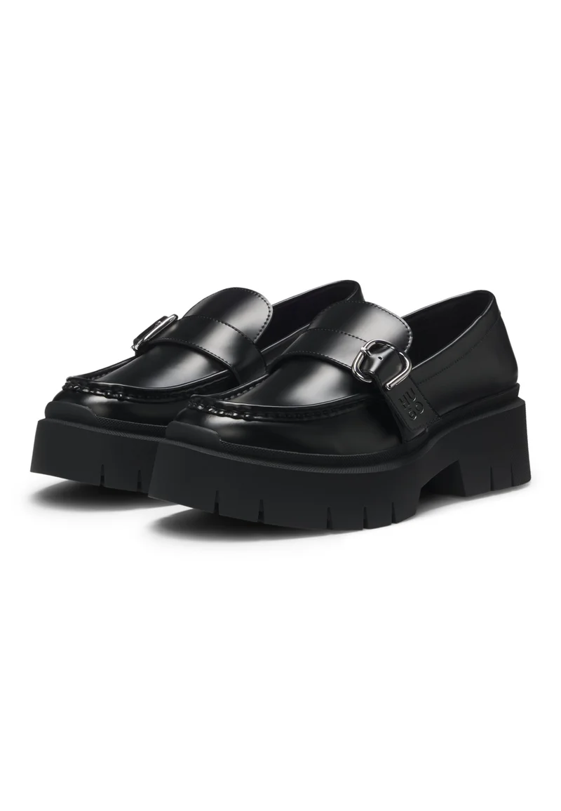 HUGO Leather loafers with buckled strap