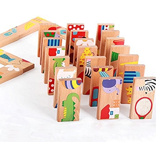 GracesDawn 28 Pcs of Educational Wooden Toy Domino Animal Puzzles Kids Game Gift - Image 1