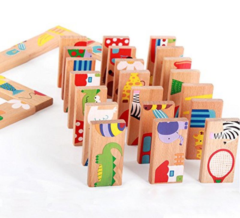 GracesDawn 28 Pcs of Educational Wooden Toy Domino Animal Puzzles Kids Game Gift - Image 3