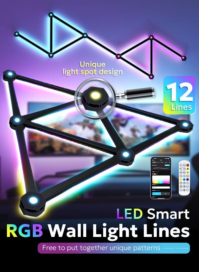 LED Wall Light lines ,RGB Smart LED 12 Light Lines ,Music Sync Home Creative Decor LED Light With 16 Million Colors LED RGB Wall Lights For Gaming Room ,Led Wall Decor Light For Bedroom and Movie Room ,RGB Smart LED Light with Remote Control and USB Powered. - Image 1