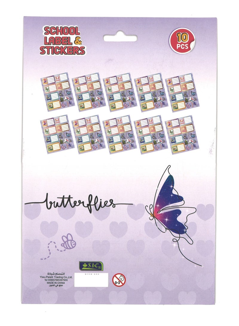 SBC 10-Sheet Name Labels And Stickers For School Butterflies Design - Image 3