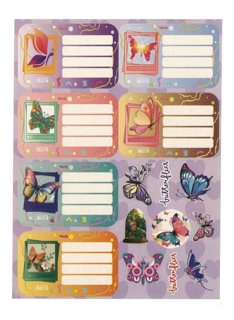 SBC 10-Sheet Name Labels And Stickers For School Butterflies Design - Image 2