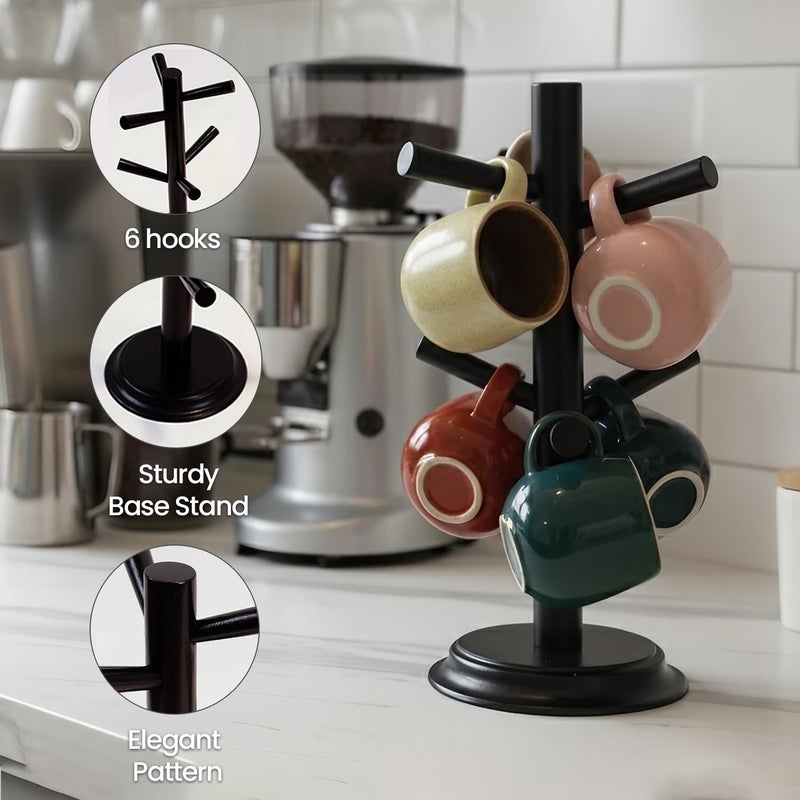 Nabytok Mug Tree Set of 2 | 13.5"x7"x7", 6 Hooks Cup Holder with Thick Rubberwood Base, Wooden Coffee Mug Holder Stand for Countertop, Kitchen Table, Cup Organizer Rack for Mugs or Utensils - Image 3