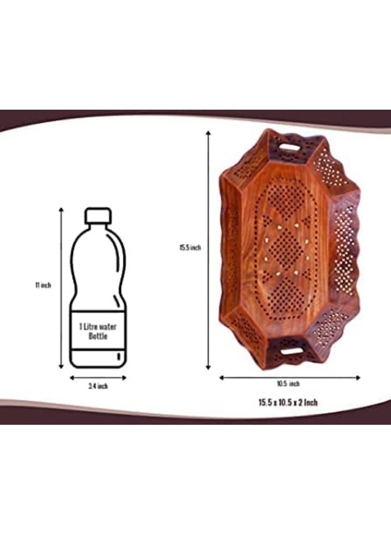 QUESERA Wooden Serving Tray with Wooden Tea Coasters Set of 4 Large Tea Tray for Serving 6 Cups Dining Table - Image 2