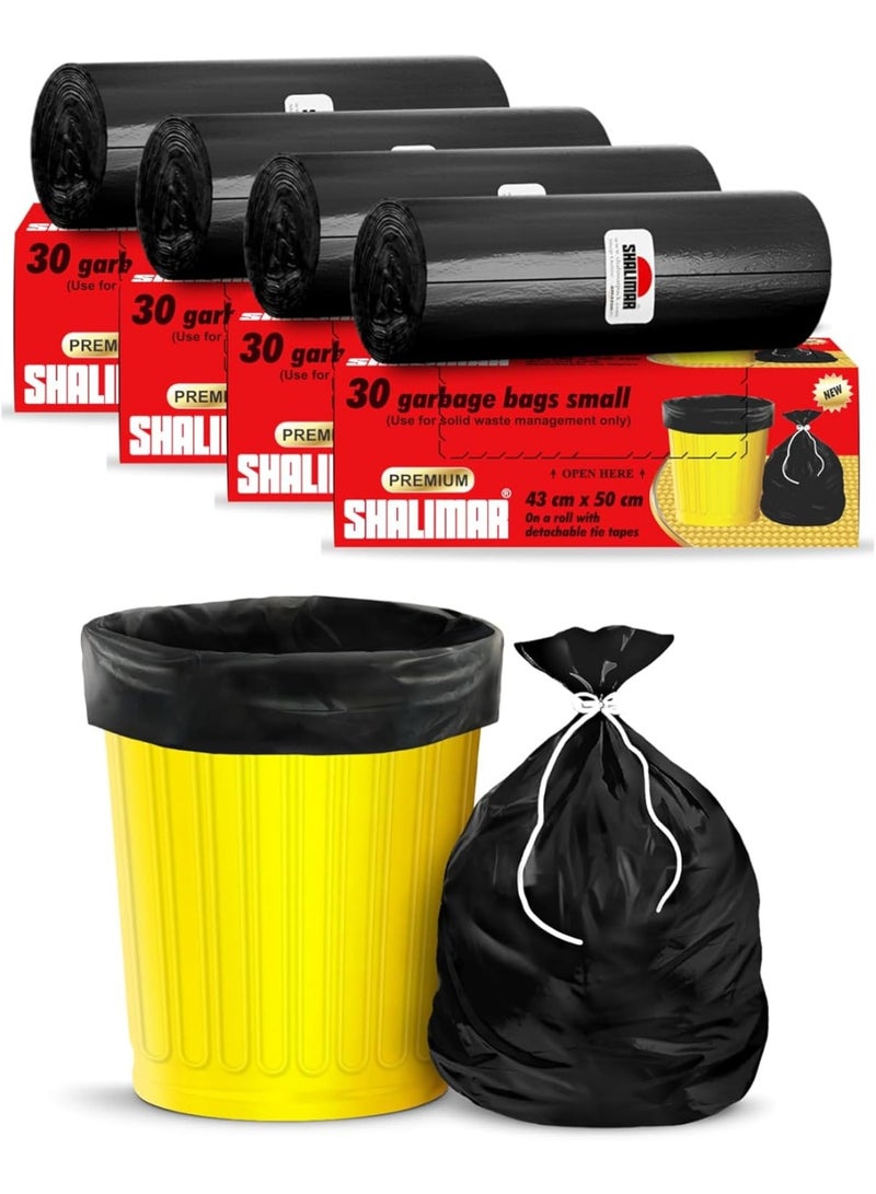 شاليمار كيس قمامة Shalimar Premium OXO-Biodegradable (عطر اللافندر) صغير الحجم 43x50 سم، 120 كيس (4 لفات × 30) يتسع لكيس قمامة/سلة مهملات بسعة 4–8 جالون (أسود) صندوق مثقوب سهل - Image 1