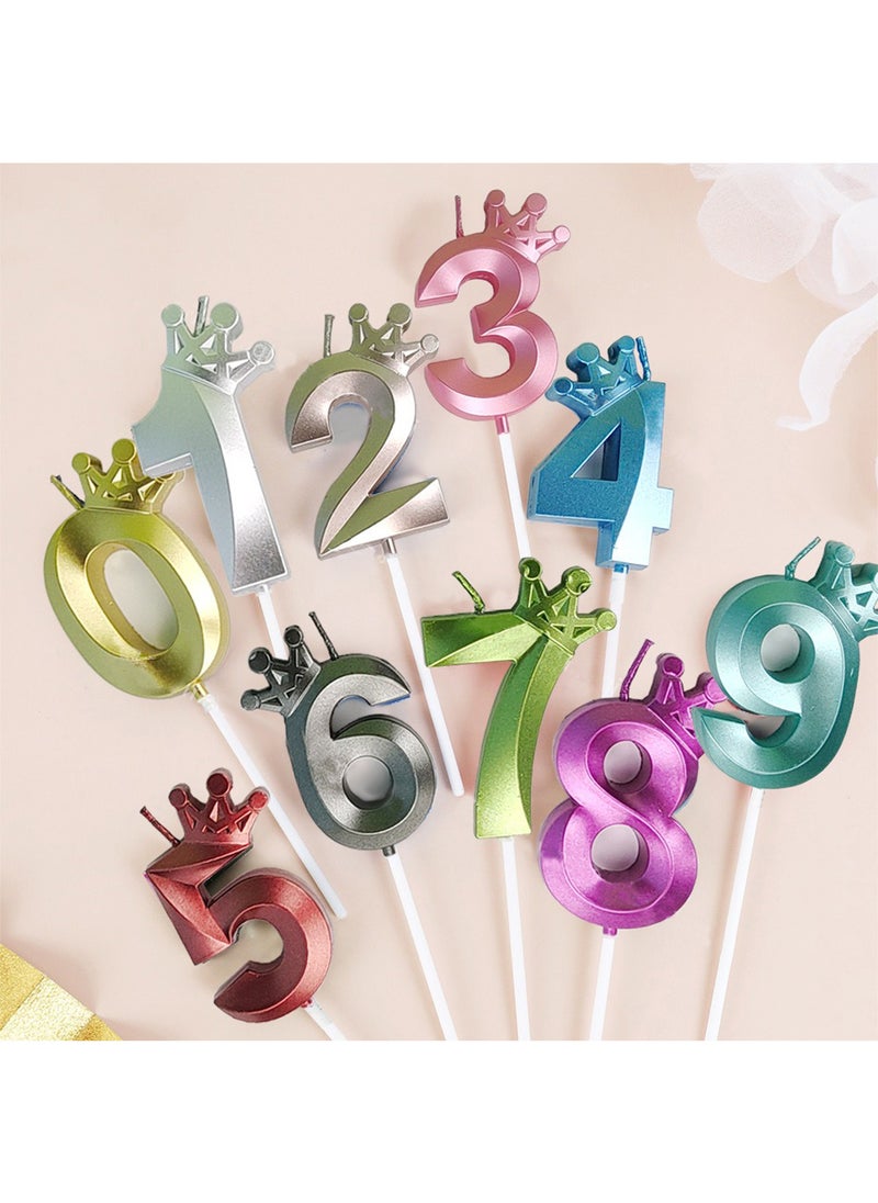 l&wen Crown Birthday Candles, Metallic Number Candles with Holders, Glitter Party Candles for Birthday, Wedding, Anniversary, Party Decorations (Number 9, Silver)  - Image 2