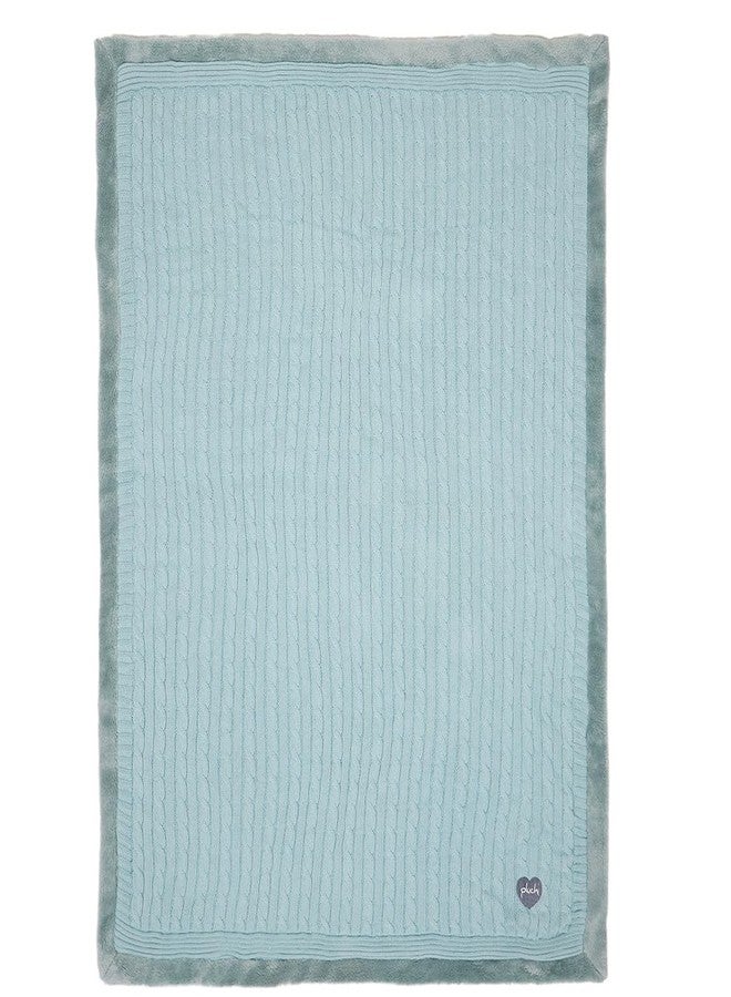 Pluchi Cable Knit with Embroidered Heart Cotton Knitted Blanket with Faux Fur Back for Babies (80cm x 100 cm) (Baby Blue) - Image 3