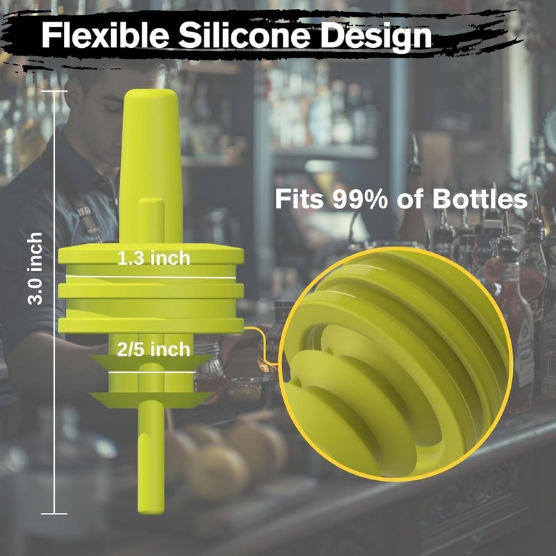 zPour Yellow Premium Quality Liquor Pour Spout Pack 12 Silicone For Bartenders Bars Home Kitchen Juice Oil Alcohol Dispenser Leakproof Reusable Cap Easy Clean Bright Color Pourer Bottle Control Tool - Image 4