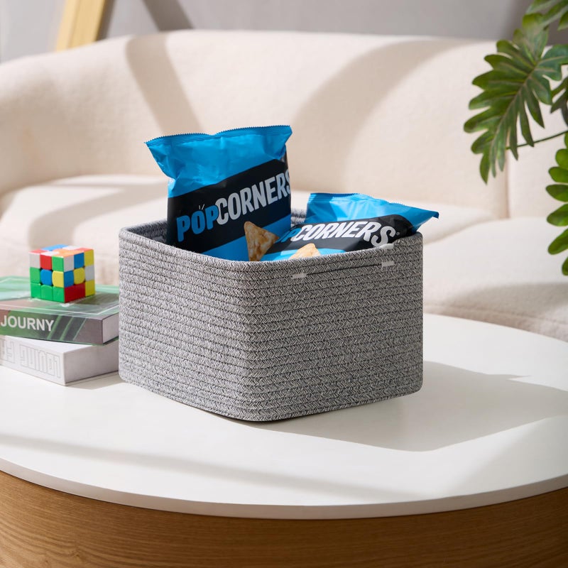 MiniArk Small Organizing Baskets for Cubes Shelf, 9.7x9.7x7.1 Inch Rope Woven Storage Bins for Nursery Shelves Storage, Cute Toy Basket, Square 3 Packs Mixed Grey - Image 5