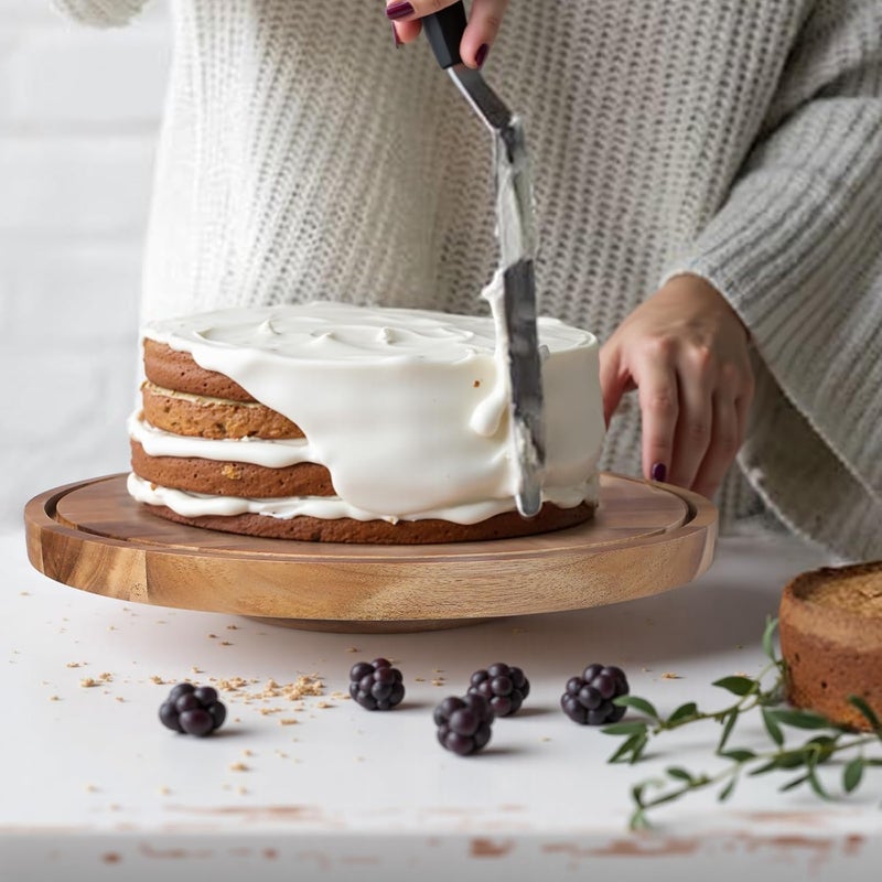 Krbnk Glass Rotating Cake Stand with Lid - 12" Acacia Wood Cake Plate with Dome, Includes 2 Extra Cake Boards - Cake Holder for Wedding, Birthdays, Kitchen, Party Display, Charcuterie Tray - Image 5
