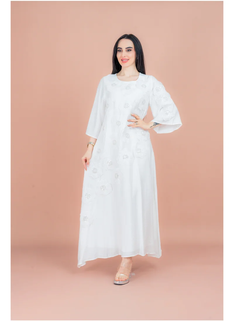 اكسا جلابية مطرزة زهور IK6009 ابيض