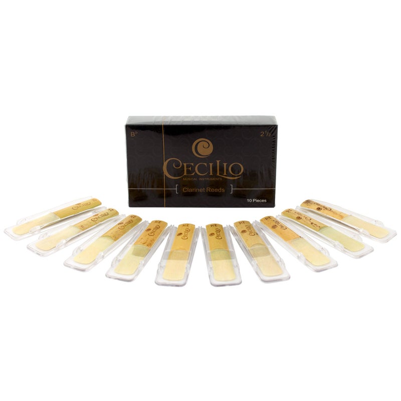Cecilio Clarinet Reeds 2.5, Premium Quality Clarinet Reeds for Practice, Performances, Individually Packed in Plastic Cases, 10-pack