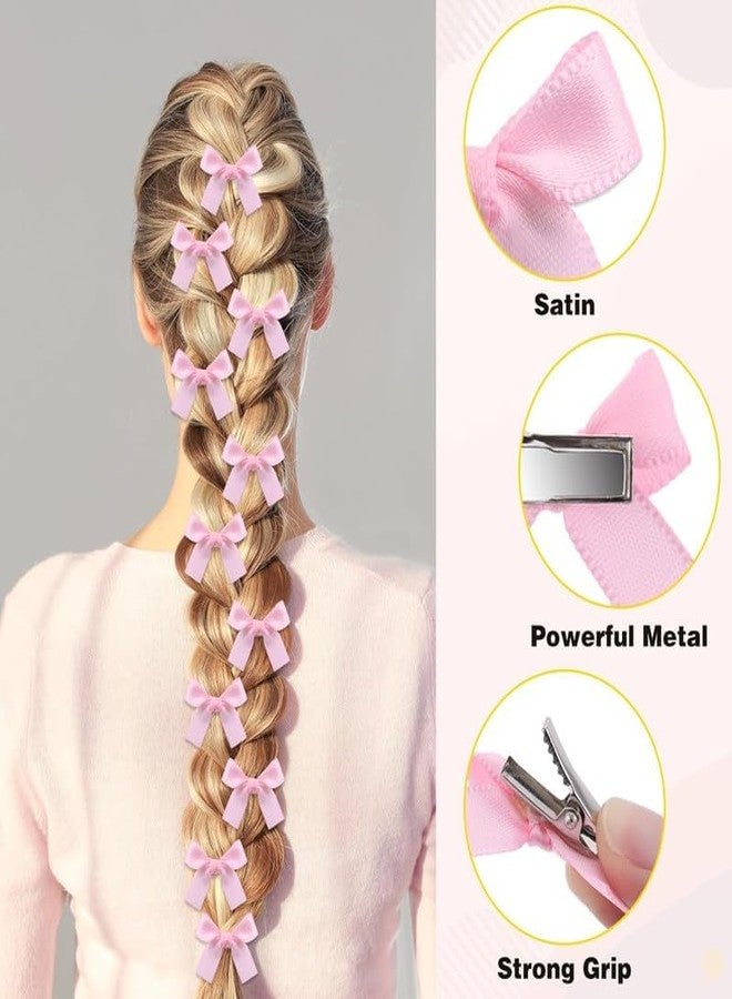 Shivashay 12 Pcs Mini Bow Hair Clips Satin Mini Bow Clips Small Bowknot Barrettes Hair Ribbon Alligator Clips Hair Bows for Girls Baby Women(Pink) - Image 2