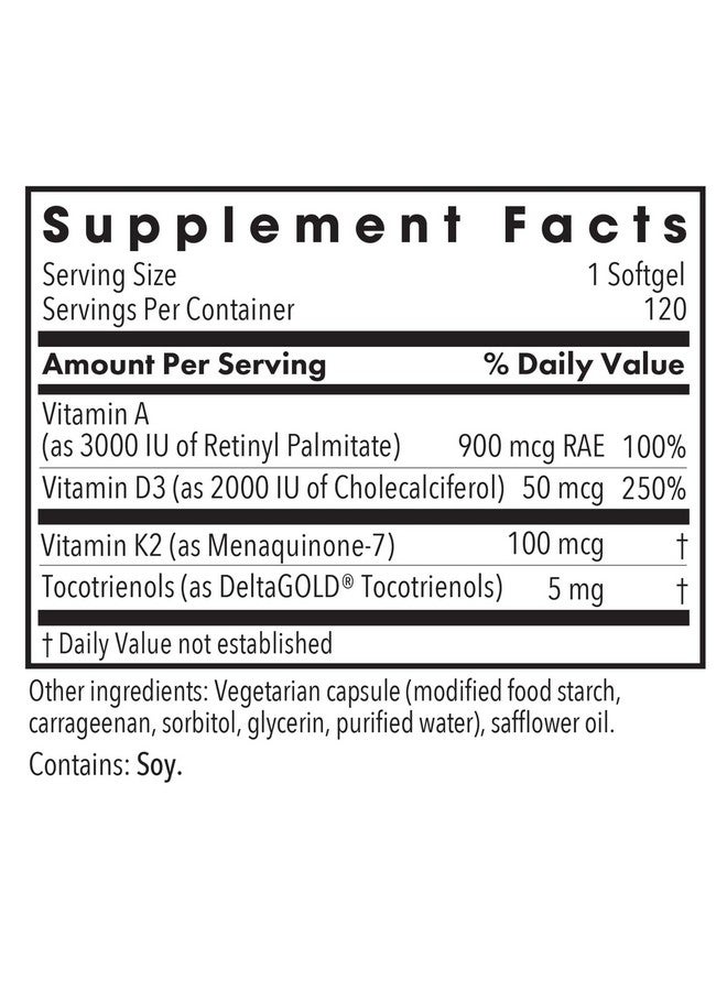 Allergy Research Group Vitamin D3 Complete - Vitamin D3 and K2 Supplement, Daily Balance, with Vitamin A, DeltaGold Tocotrienols, High Potency, Veggie Softgels - 120 Count - Image 3