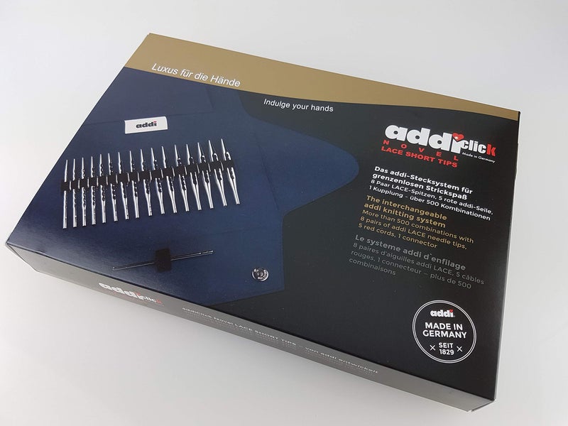 Addi Click Novel Lace Short Tip Set8 PRS 5 Cords 1 Connector Metal Oine Size