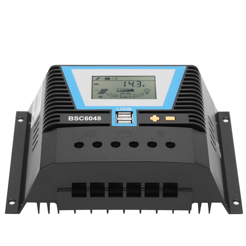 60A Solar Controller 12V 24V 36V 48V Multi-Battery Compatible - Intelligent Automatic Voltage Identification - Portable Engineering Plastic Design for Home Solar Systems - Image 1