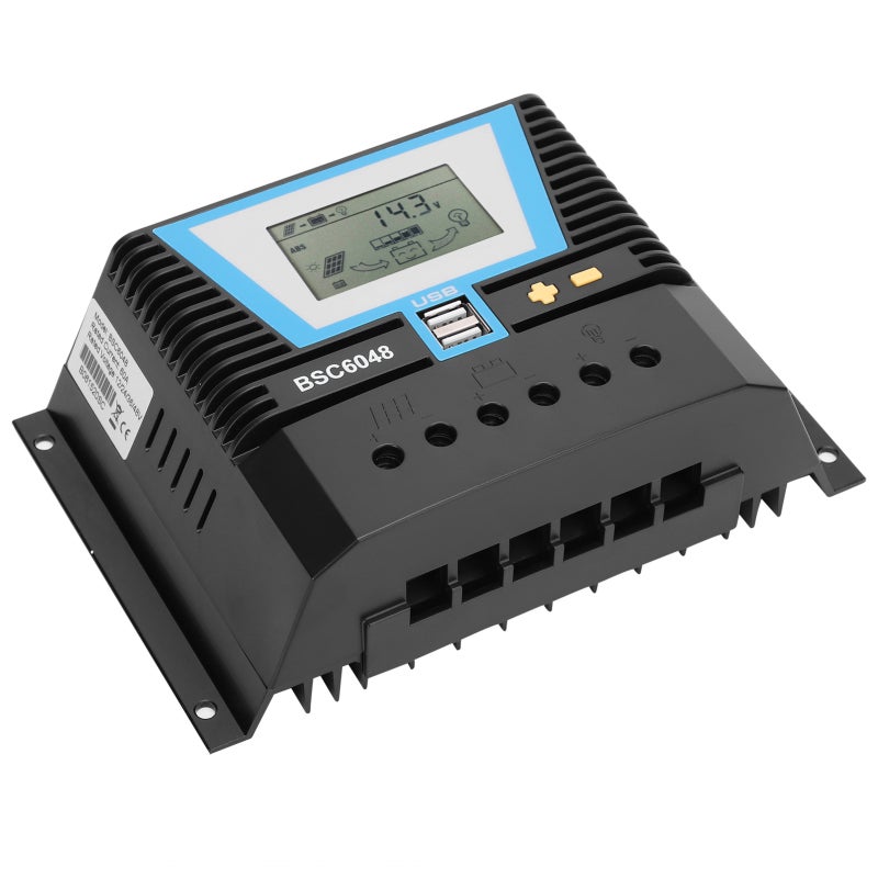 60A Solar Controller 12V 24V 36V 48V Multi-Battery Compatible - Intelligent Automatic Voltage Identification - Portable Engineering Plastic Design for Home Solar Systems - Image 3