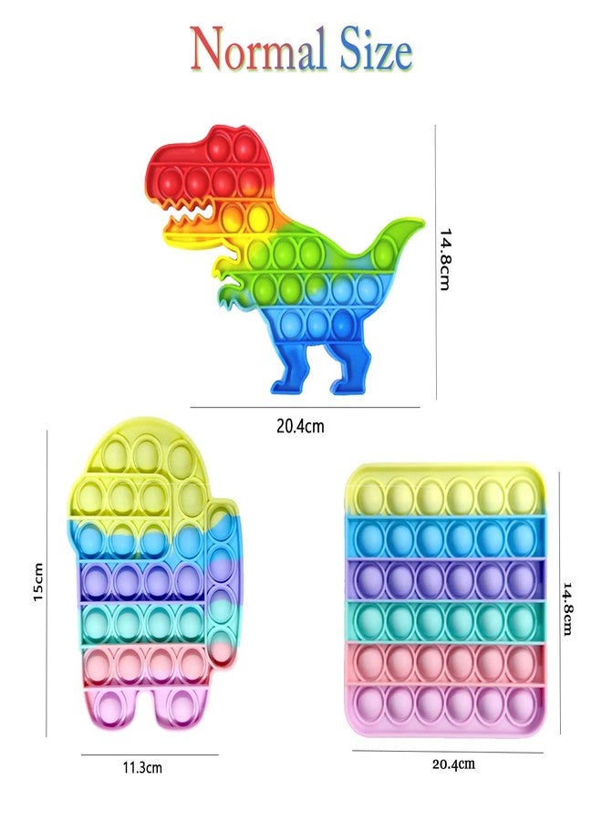 MANVI Fidget Toy for Kids, Small Pop it for Kids, Stress Relief for Adults, Different Shape Popper for Kids- Multi Color (Rainbow Dinosaur, Square and Android) - Image 2