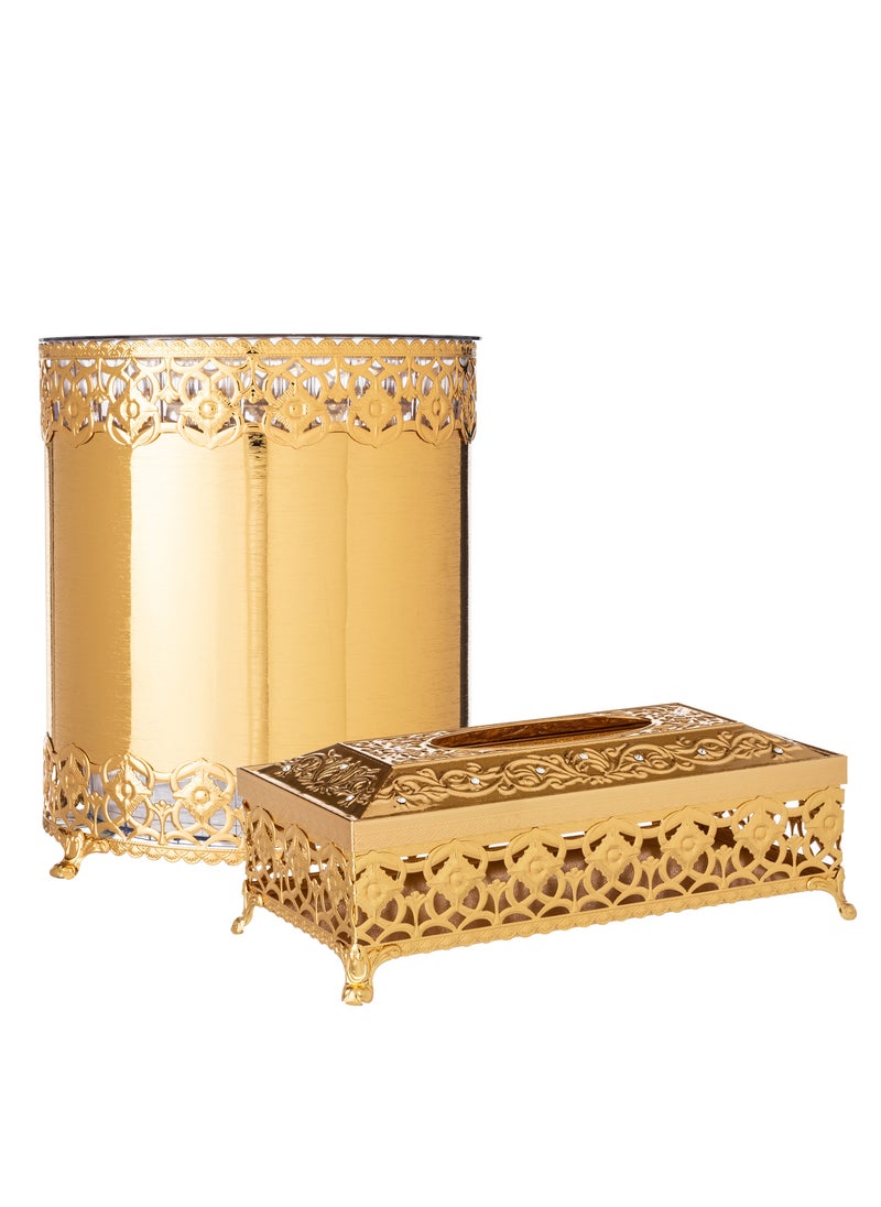 Almarhomy - Metal tissue box and basket set with gold decor for an elegant and modern home - Image 1
