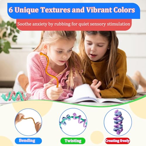 Tendry Sensory Sticks Fidget Toys for Adults Kids 6PCS Textured Anxiety Relief Items for Autism ADHD Silicone Fidgets for Classroom Calm Down Corner Supplies 3 Yeas - Image 5