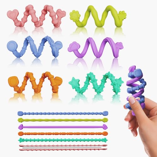 Tendry Sensory Sticks Fidget Toys for Adults Kids 6PCS Textured Anxiety Relief Items for Autism ADHD Silicone Fidgets for Classroom Calm Down Corner Supplies 3 Yeas - Image 1