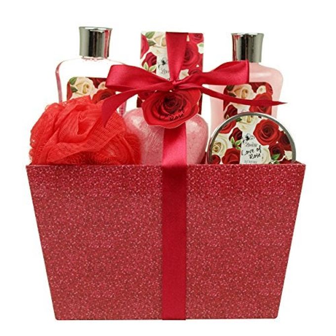 Lovestee Mothers Day Gifts, Spa Baskets for Women Bath and Body Basket for Women, Includes Love of Rose Shower Gel, Bubble Bath, Body Lotion, Bath Salt, Red Bath Puff and Heart Bath Bomb - Image 4