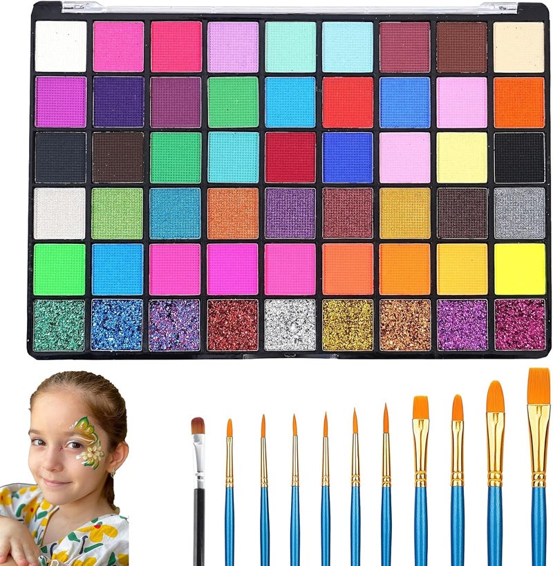 54 Colors Face Painting Kit Face Paints for Children with 11 Paint Brushes Safe NonToxic Washable Body Paint for Kids Adults Halloween Christmas Party
