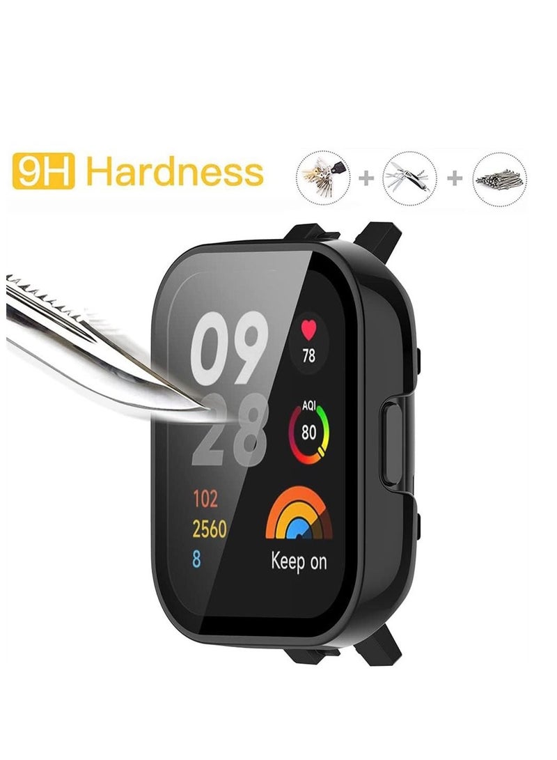 SYOSI 2 Pcs Case With Tempered Glass Screen Protector Compatible for Xiaomi Redmi Watch 3, 9H Hardness All-round Protective Cover Ultra-thin Protective PC Case Cover for, Black and Transparent - Image 4