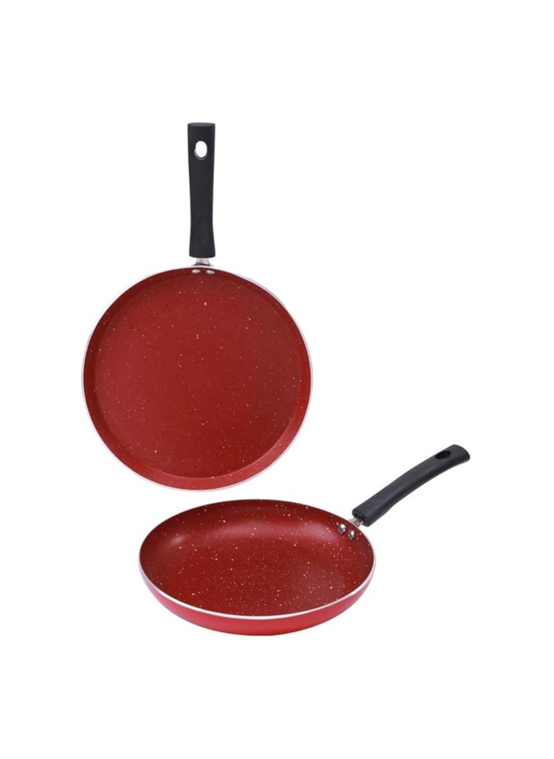 Wonderchef Wonderchef Valencia Non-Stick Cookware 2 Piece Set | Fry Pan 24 cm, Dosa Tawa 28 cm | Cool Touch Bakelite Handles | Pure Grade Aluminium| PFOA Free| 2 Years Warranty | Red  - Image 1
