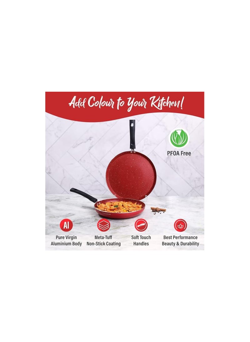 Wonderchef Wonderchef Valencia Non-Stick Cookware 2 Piece Set | Fry Pan 24 cm, Dosa Tawa 28 cm | Cool Touch Bakelite Handles | Pure Grade Aluminium| PFOA Free| 2 Years Warranty | Red  - Image 3