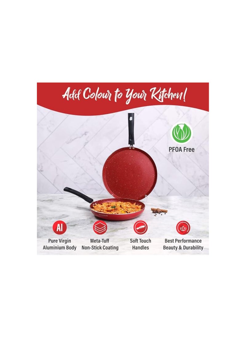 Wonderchef Wonderchef Valencia Non-Stick Cookware 2 Piece Set | Fry Pan 24 cm, Dosa Tawa 28 cm | Cool Touch Bakelite Handles | Pure Grade Aluminium| PFOA Free| 2 Years Warranty | Red  - Image 4