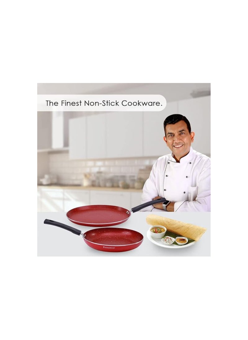 Wonderchef Wonderchef Valencia Non-Stick Cookware 2 Piece Set | Fry Pan 24 cm, Dosa Tawa 28 cm | Cool Touch Bakelite Handles | Pure Grade Aluminium| PFOA Free| 2 Years Warranty | Red  - Image 2