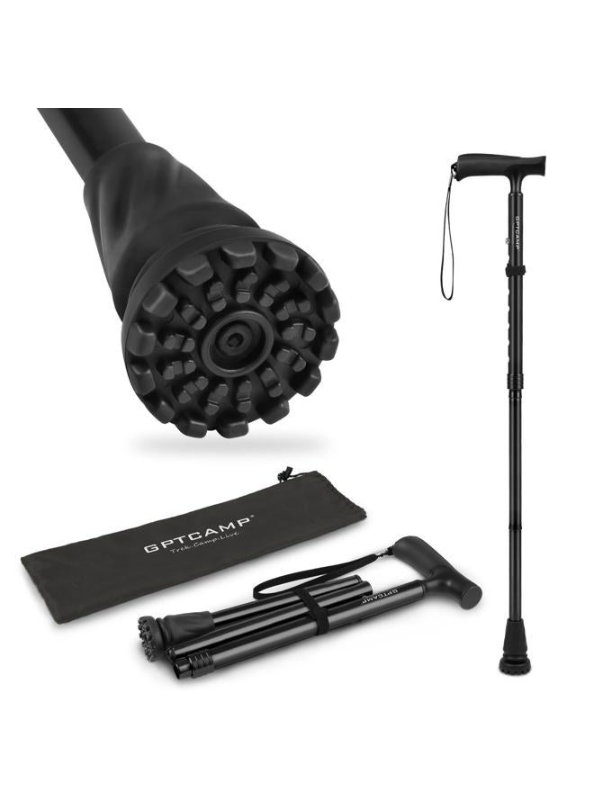 GPTCAMP Walking Cane for Men & Women,T-Grip Handle Adjustable Canes | Collapsible & Folding Design, Anti-Slip Pivot Tip, Lightweight Durable Walking Sticks for Seniors & Adults（Black） - Image 1