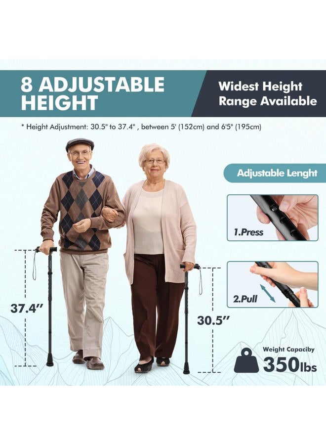 GPTCAMP Walking Cane for Men & Women,T-Grip Handle Adjustable Canes | Collapsible & Folding Design, Anti-Slip Pivot Tip, Lightweight Durable Walking Sticks for Seniors & Adults（Black） - Image 5