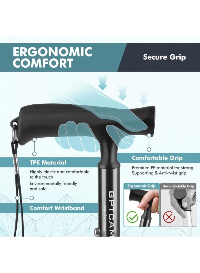 GPTCAMP Walking Cane for Men & Women,T-Grip Handle Adjustable Canes | Collapsible & Folding Design, Anti-Slip Pivot Tip, Lightweight Durable Walking Sticks for Seniors & Adults（Black） - Image 4