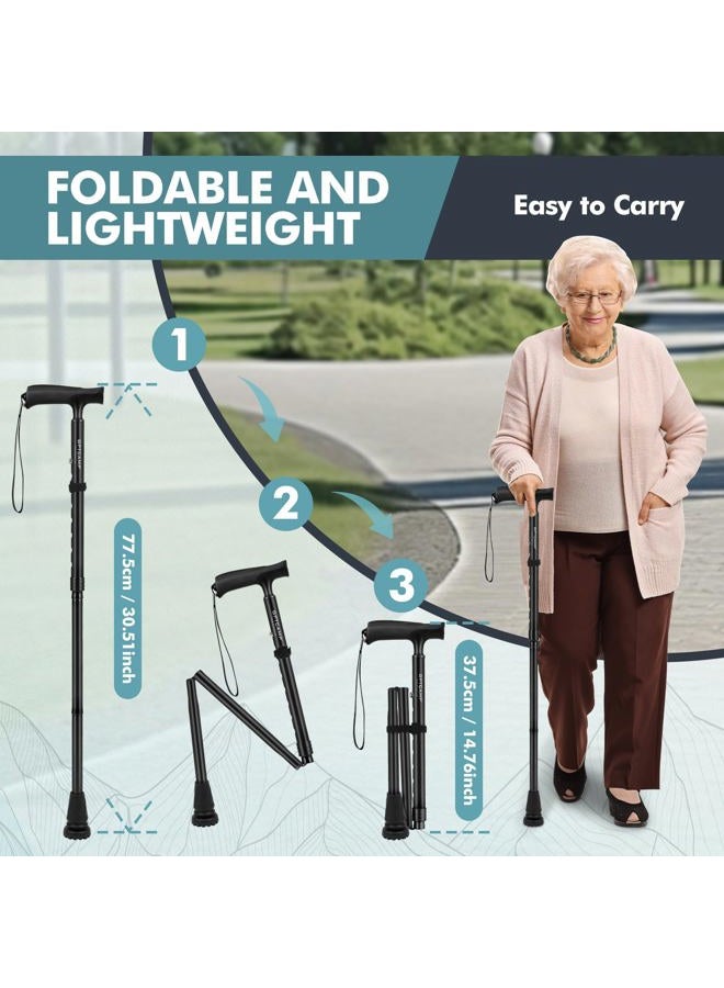 GPTCAMP Walking Cane for Men & Women,T-Grip Handle Adjustable Canes | Collapsible & Folding Design, Anti-Slip Pivot Tip, Lightweight Durable Walking Sticks for Seniors & Adults（Black） - Image 3