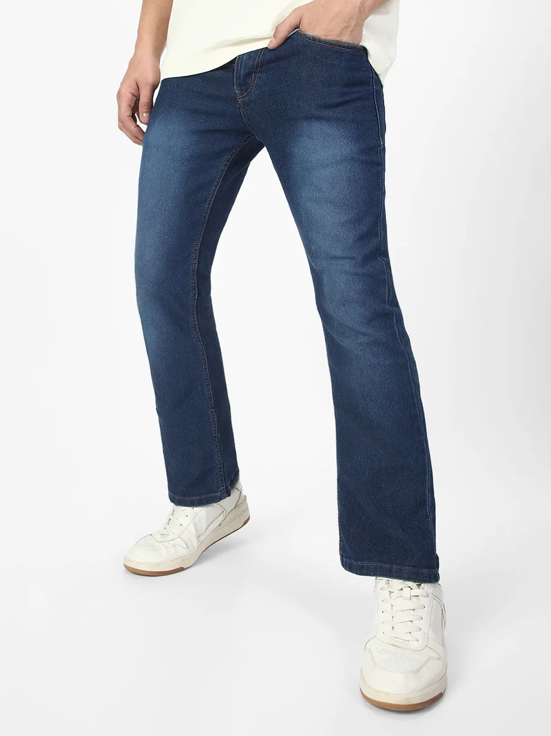 Urbano Fashion  Urbano Fashion Men's Blue Washed Bootcut Jeans Stretchable for Men | Best Price UAE