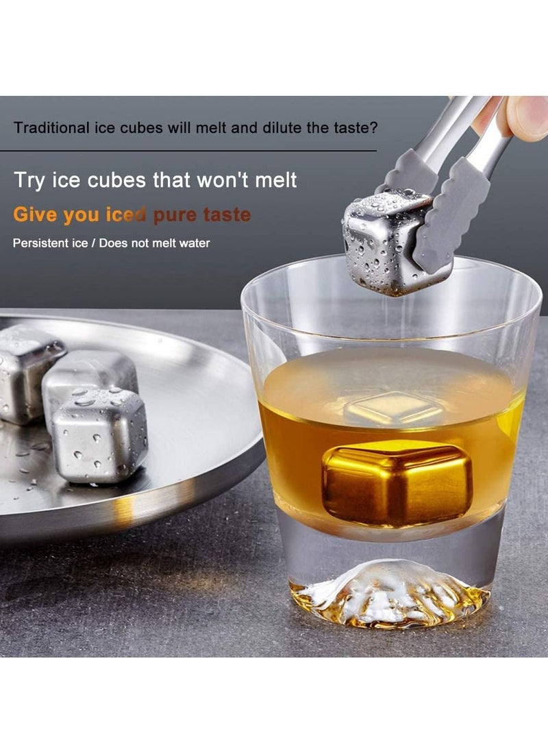 PRIME - Reusable Stainless Steel Ice Cube, Set of 8 Pieces Ice Cubes Together With Silicone Head Tongs and Ice Cube Trays, Ideal Gift Box for Men and Woman - Image 1