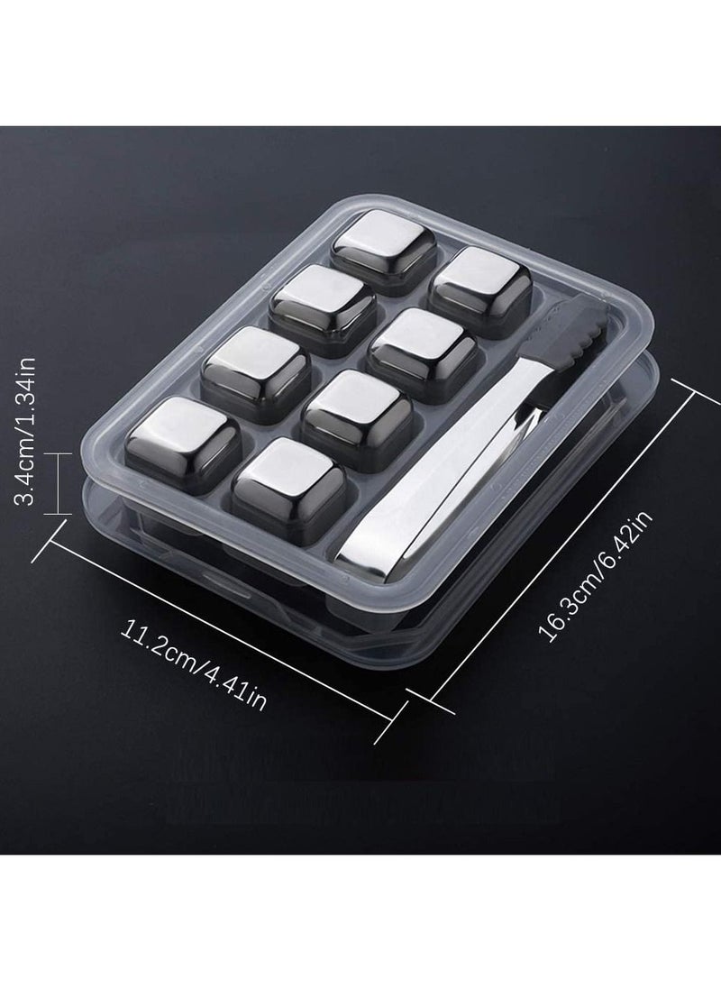 PRIME - Reusable Stainless Steel Ice Cube, Set of 8 Pieces Ice Cubes Together With Silicone Head Tongs and Ice Cube Trays, Ideal Gift Box for Men and Woman - Image 1