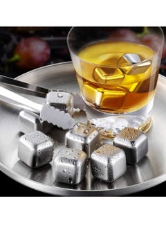 Reusable Stainless Steel Ice Cube, Set of 8 Pieces Ice Cubes Together With Silicone Head Tongs and Ice Cube Trays, Ideal Gift Box for Men and Woman