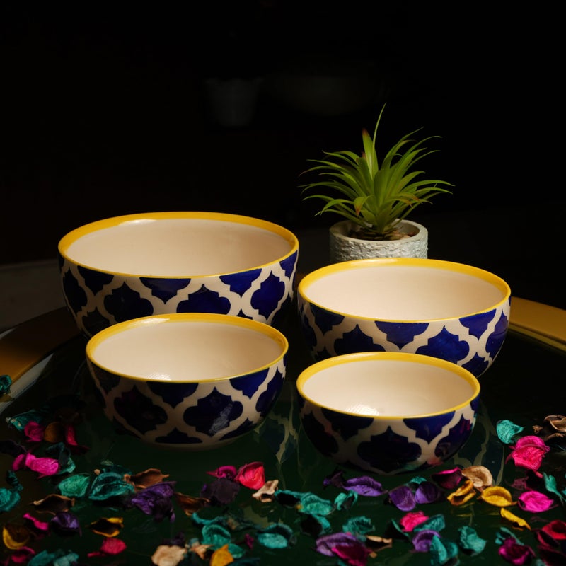 Caffeine Ceramic Handmade Blue umrao Serving Bowl Set of 4 - Image 1